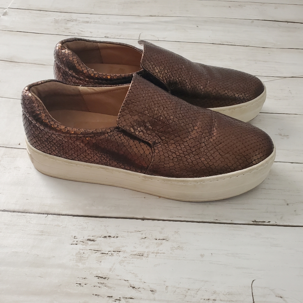 J/slides platform leather bronze‎ snake scale sneaker slip on size 8.5